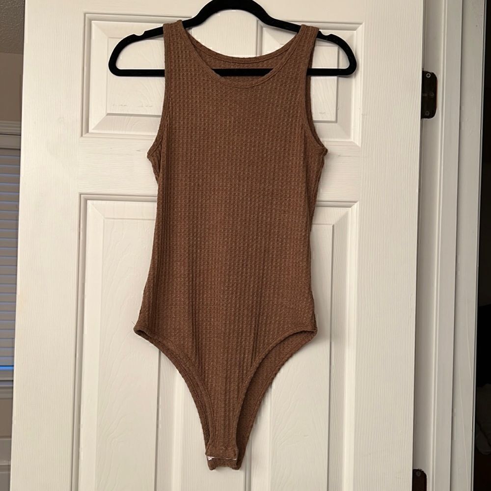 Dress Up Brown Waffle Knit Bodysuit L